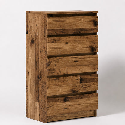 Commode en bois 5 tiroirs finition vieux bois au style authentique et industriel.