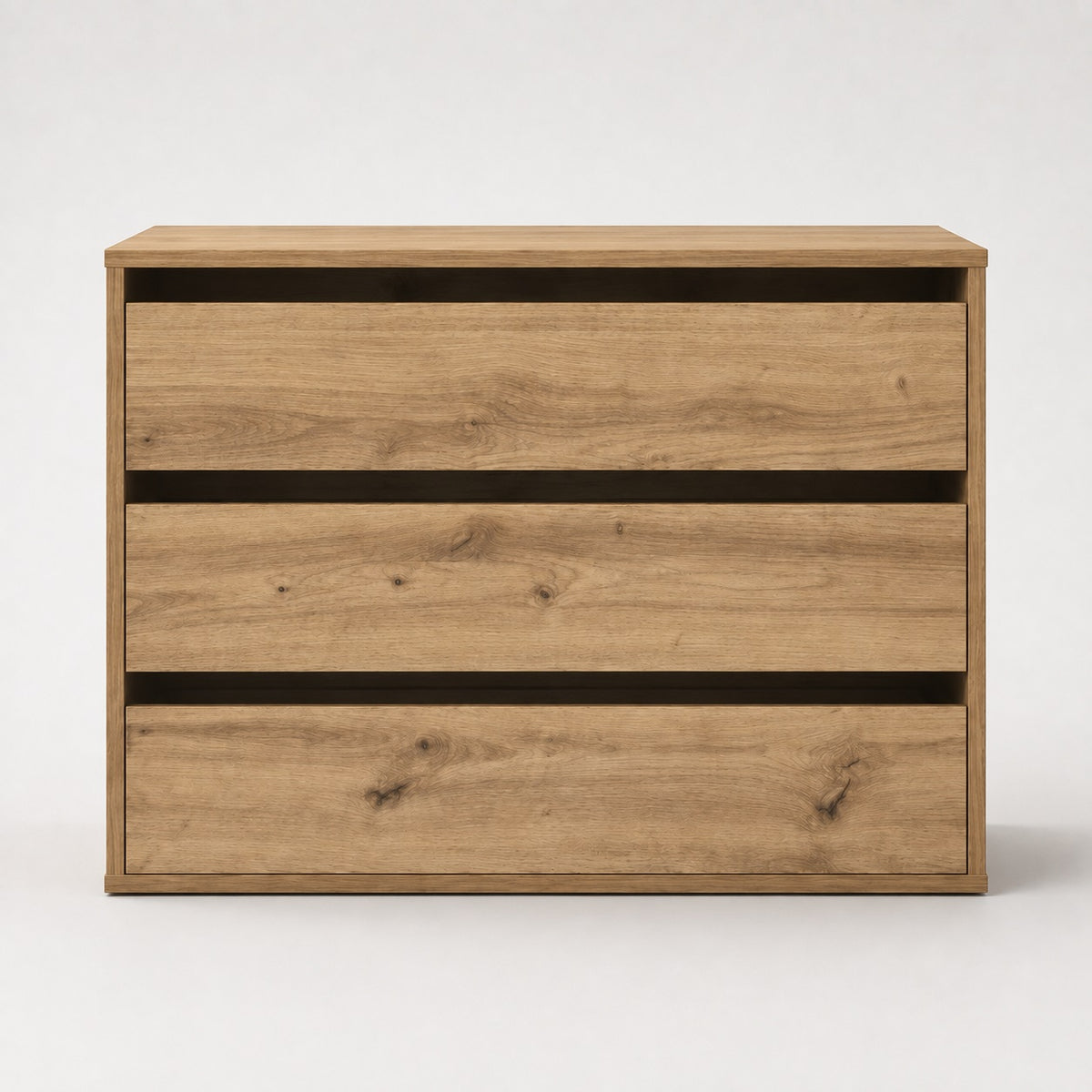 Commode en bois Briska, commode 3 tiroirs au design minimaliste pour chambre moderne et fonctionnelle.