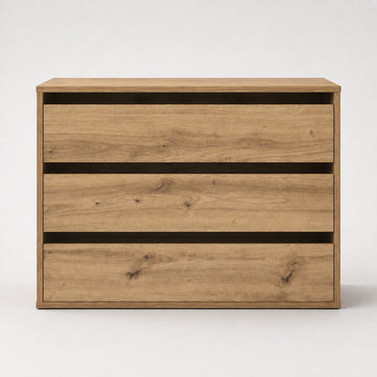 Commode en bois Briska, commode 3 tiroirs au design minimaliste pour chambre moderne et fonctionnelle.