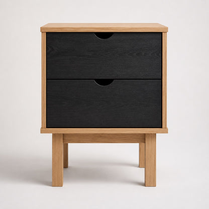 Table de chevet en bois avec tiroir noir, design moderne et rangement pratique pour chambre.