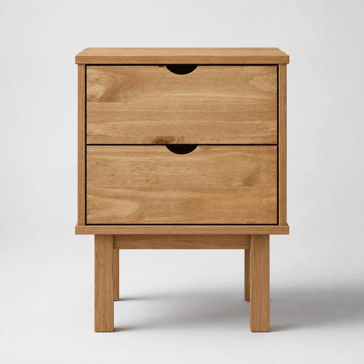 Table de chevet en bois avec tiroir, design scandinave à deux tiroirs pour une chambre élégante.