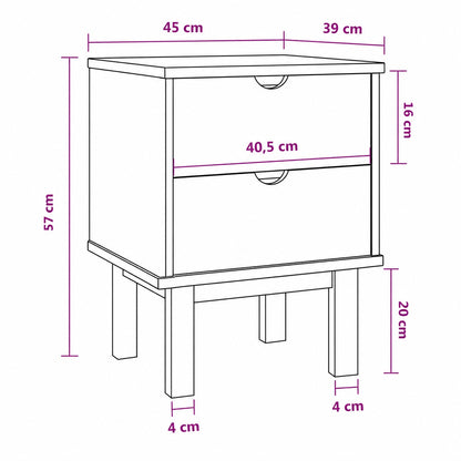 Dimensions de la table de chevet en bois avec tiroir, meuble compact de 45 × 39 × 57 cm.