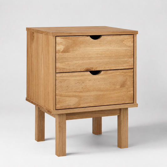 Table de chevet en bois avec tiroir finition bois naturel, style scandinave élégant.