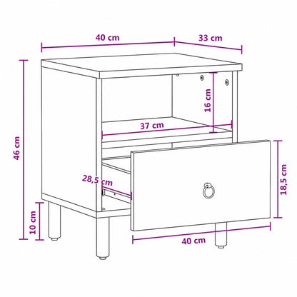 Dimensions d'une table de chevet design avec tiroir, compacte et adaptée aux petits espaces.