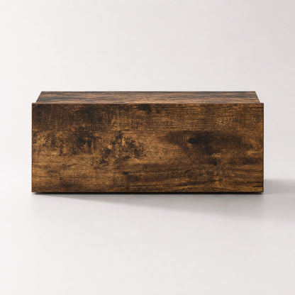 Vue de face d'une table de chevet suspendue en bois finition chêne fumé au style minimaliste.