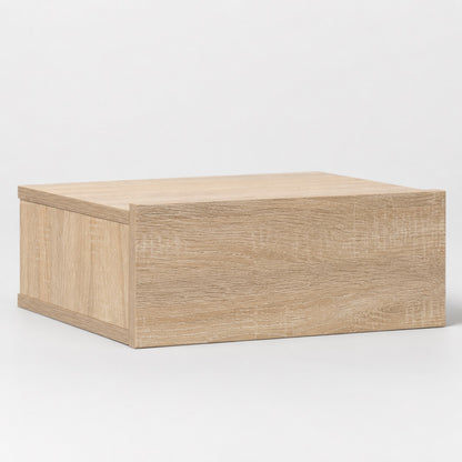 Table de chevet suspendue en bois finition chêne Sonoma au design contemporain et épuré.