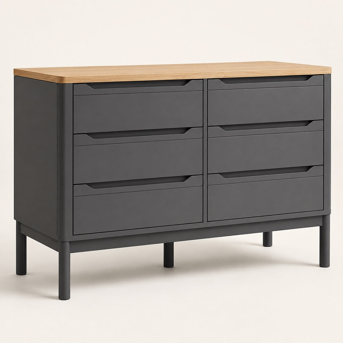 Commode 6 tiroirs gris anthracite avec plateau effet bois, variante de la commode blanche