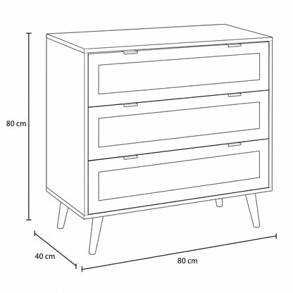Dimensions de la commode 3 tiroirs : 80 x 80 x 40 cm, commode design compacte en bois