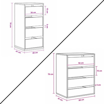 Dimensions de la commode 4 tiroirs disponibles en 40 cm et 60 cm de largeur, profondeur 41 cm.